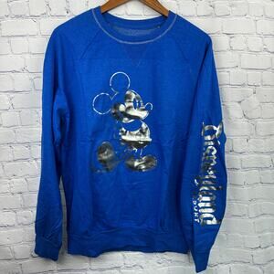 NWOT Disneyland Resort Mickey Mouse Crew Neck Sweatshirt Silver Foil Blue Medium